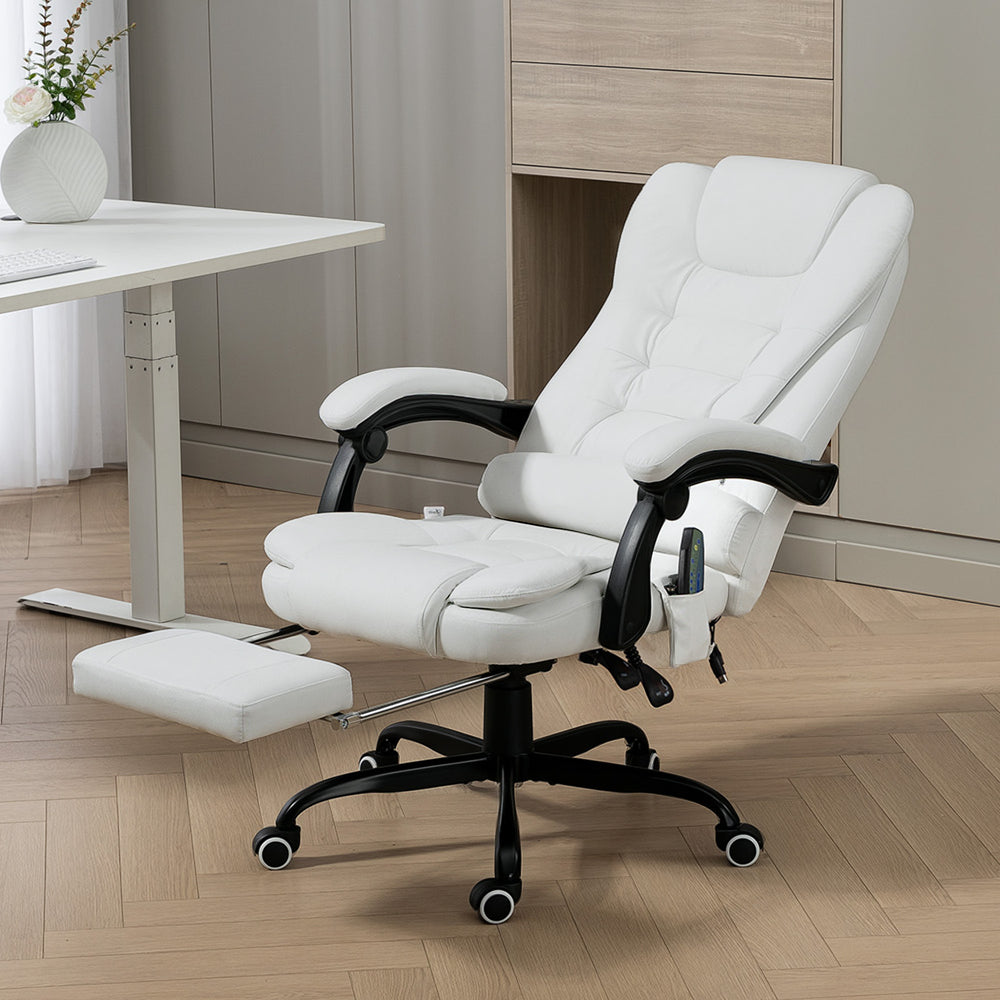 7-point reclining vibrating massage chair with footrest, white