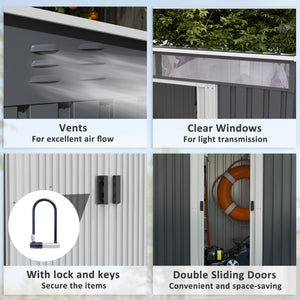 Galvanized metal garden shed with foundation kit, grey