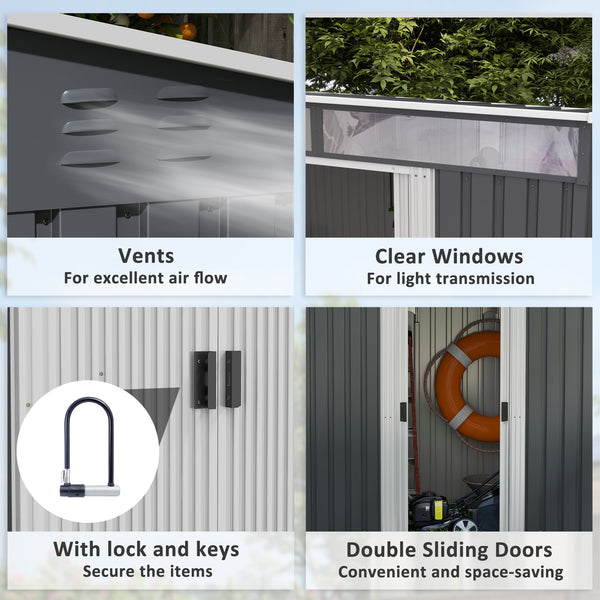 Galvanized metal garden shed with foundation kit, grey