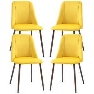 Set of 4 velvet upholstered chairs with steel backrest and legs, yellow
