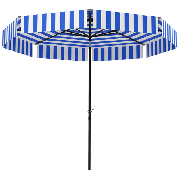8.7-foot tilting parasol with crank and vent, blue and white 