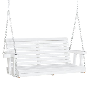 2-seater wooden porch swing with cup holder and chains, white