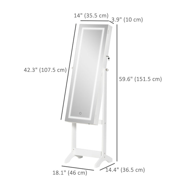 Lockable jewelry cabinet with LED lighting, white