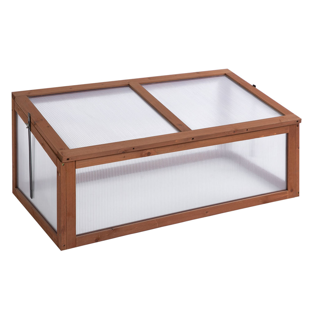 Wooden cold frame with hinged and tilting lid, brown
