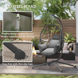 Egg-shaped hanging chair with fully upholstered seat, grey