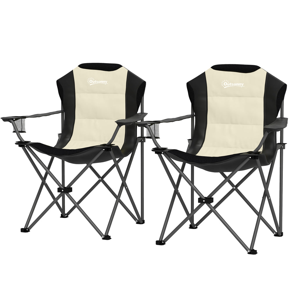 Set of 2 folding camping chairs with high back and cup holder