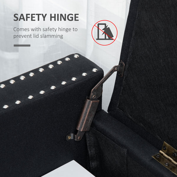 Upholstered folding storage bench in fabric, dark gray