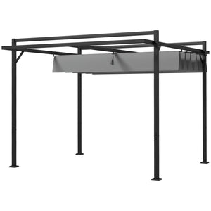 10' x 10' Retractable Pergola, Garden Shelter, for BBQ, Patio, Deck, Dark Grey