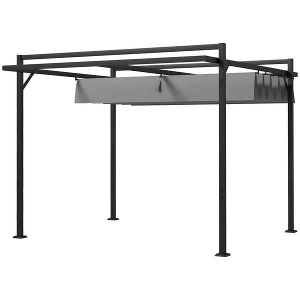 10' x 10' Retractable Pergola, Garden Shelter, for BBQ, Patio, Deck, Dark Grey