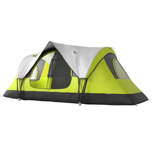 Tente de camping pour 6 à 8 personnes avec double-toit imperméable 2000 mm et sac de transport, verte.