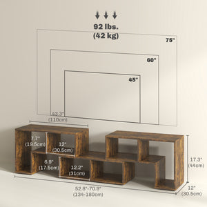 3-piece modular TV stand with 6 compartments for TVs up to 75 in. – Rustic brown