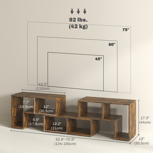 3-piece modular TV stand with 6 compartments for TVs up to 75 in. – Rustic brown