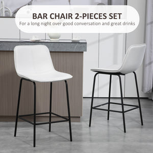 Set of 2 padded bar stools with steel legs, cream white