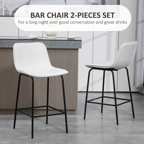 Set of 2 padded bar stools with steel legs, cream white