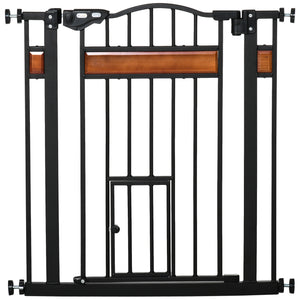 Extra-wide dog gate with integrated cat flap, black