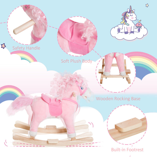 Kids Plush Rocking Horse with Realistic Sounds, Pink
