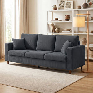 3-seater sofa with wide seat, in corduroy, spring cushions, dark grey