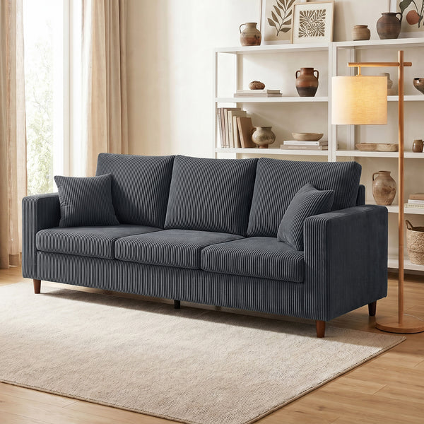 3-seater sofa with wide seat, in corduroy, spring cushions, dark grey