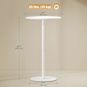 Modern round bar table with steel frame, white