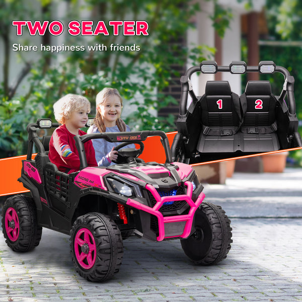 24V 2-seater vehicle with remote control and spring suspension, pink