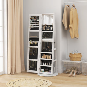 Jewelry cabinet with full-length lockable mirror, with LED, white