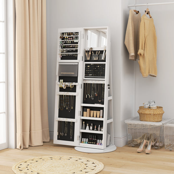 Jewelry cabinet with full-length lockable mirror, with LED, white