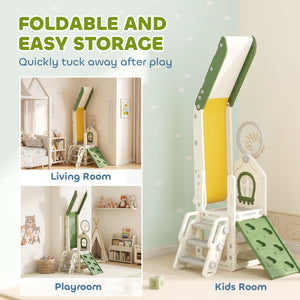 Qaba Foldable 4-in-1 Toddler Slide with Climber, Basketball Hoop, Storage Space, and Basketball for Ages 1-3 Years, Cream
