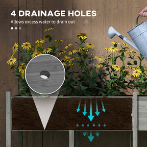 Raised wooden planter with legs, liner and drainage holes, grey