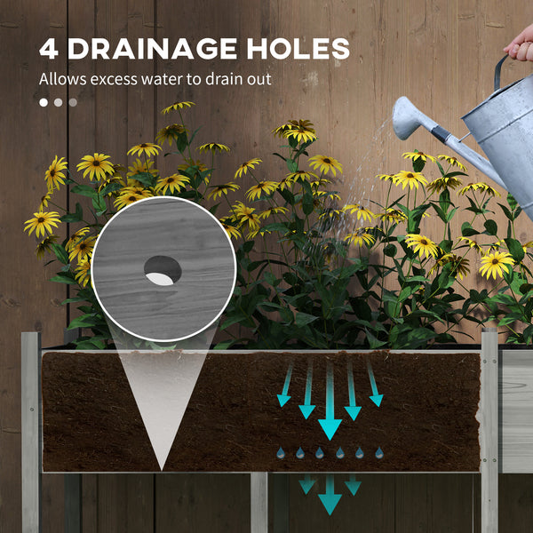 Raised wooden planter with legs, liner and drainage holes, grey