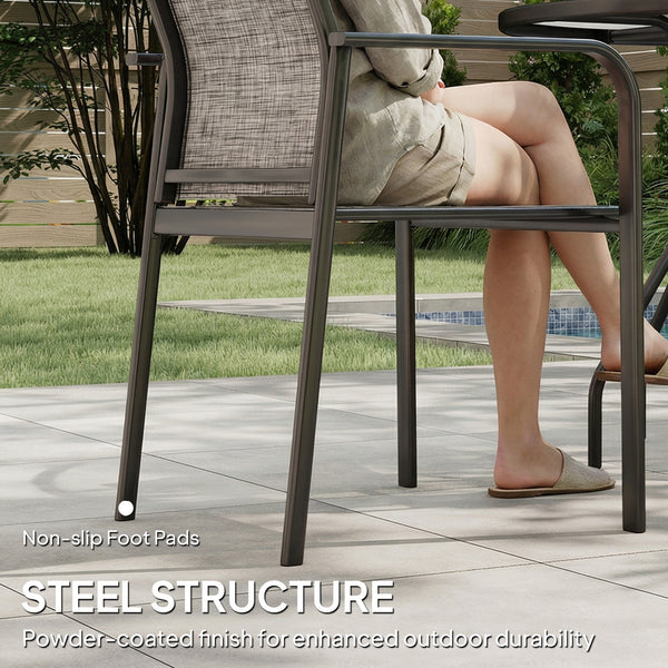 Stackable Patio Chairs Set of 4, Outdoor Dining Chairs with 20" Deep Seat, All Weather Breathable Mesh, Armrests, Grey