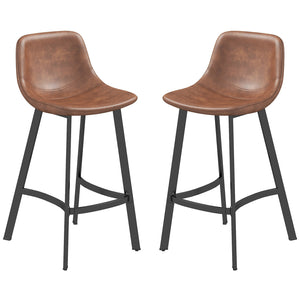 Set of 2 padded bar stools with backrest and steel legs, brown