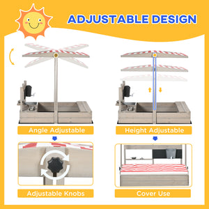 Sandbox with lid, kitchen, toys, seat and storage, gray