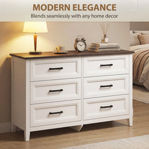Wide chest of drawers with 6 drawers, storage chest, white