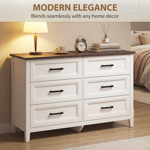 Wide chest of drawers with 6 drawers, storage chest, white