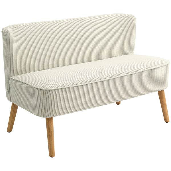 Upholstered two-seater sofa with rubberwood legs, cream white
