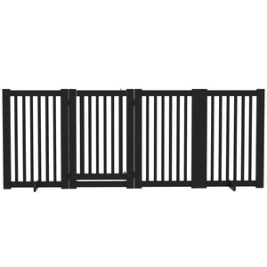 Freestanding 4-Panel Black Wooden Pet Gate