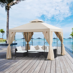 10 x 10 gazebo with double-pitched roof and side walls, cream white