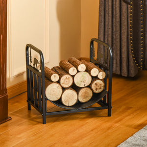 Curved log holder with bear and pine motif