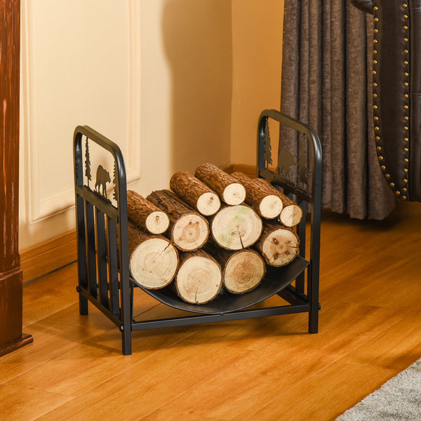 Curved log holder with bear and pine motif