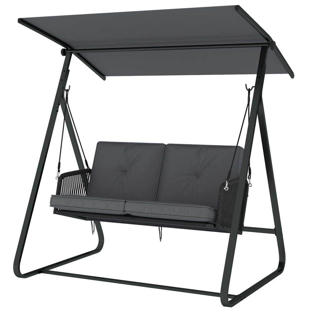 Outdoor 2-Person Patio/Porch Swing with Adjustable Canopy, Rattan with Soft Cushions