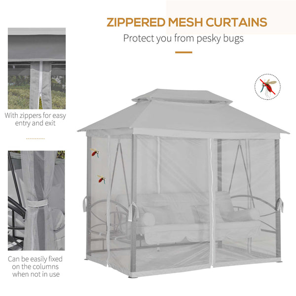 3-Seater Outdoor Daybed, 3-in-1 Canopy, Swing, Garden Hammock with Mosquito Net and Sun Shade, Grey