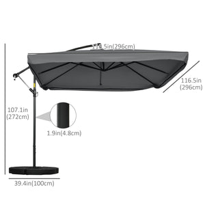 Cantilever patio umbrella with mosquito net and base, dark gray
