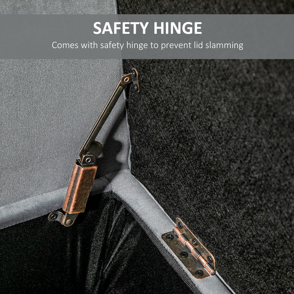 Button Tufted Storage Ottoman Bench, Gray