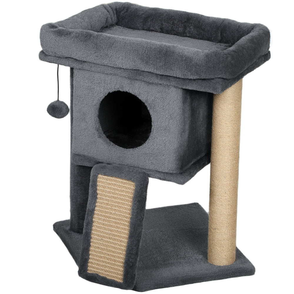 Cat tree with perch, scratching post, niche, cat play ball, dark gray 