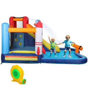 5-in-1 inflatable castle for children with 550W blower, paddling pool, jumping area, climbing wall and cannon
