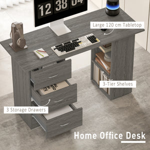 Desk with 3 drawers, grey