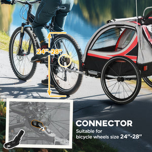 3-in-1 2-seater bike trailer with 5-point harness, red