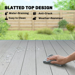 Rectangular 6-person patio table in wood-plastic composite and steel frame, grey