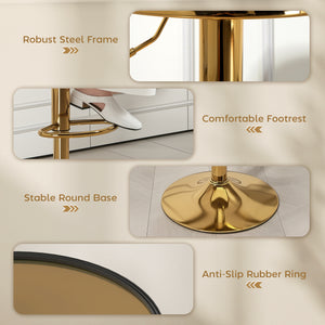 Set of 2 steel bar stools, gold