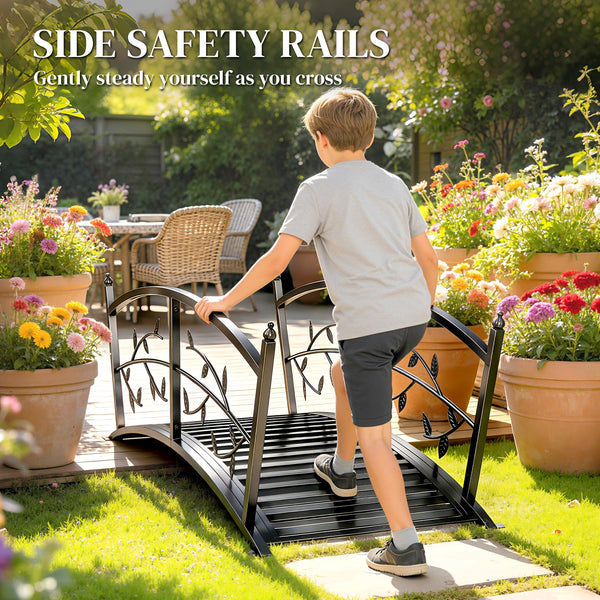 1.2m Metal Garden Bridge with Arched Safety Rail for Pond or Stream